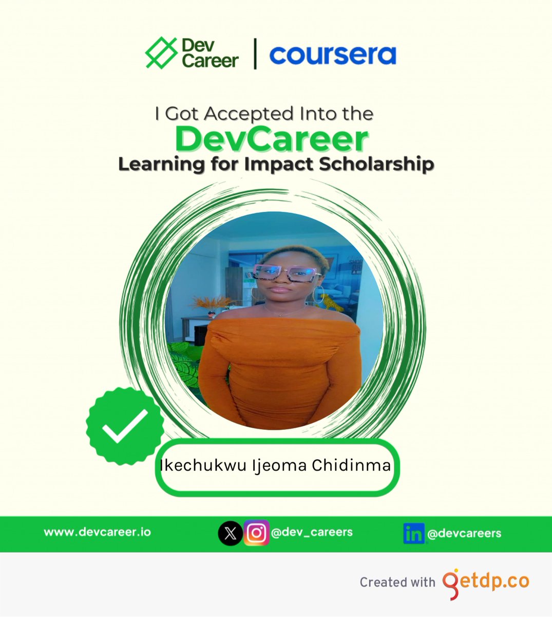 I’m thrilled to share that I’ve been accepted as a DevCareer Scholar! 😊 This is a huge opportunity for me. Grateful to the DevCareer team for this chance.
Thanks to <a href="/dev_careers/">DevCareer Africa</a> for believing in me.

#DevCareerXCoursera #DCLearning4Impact