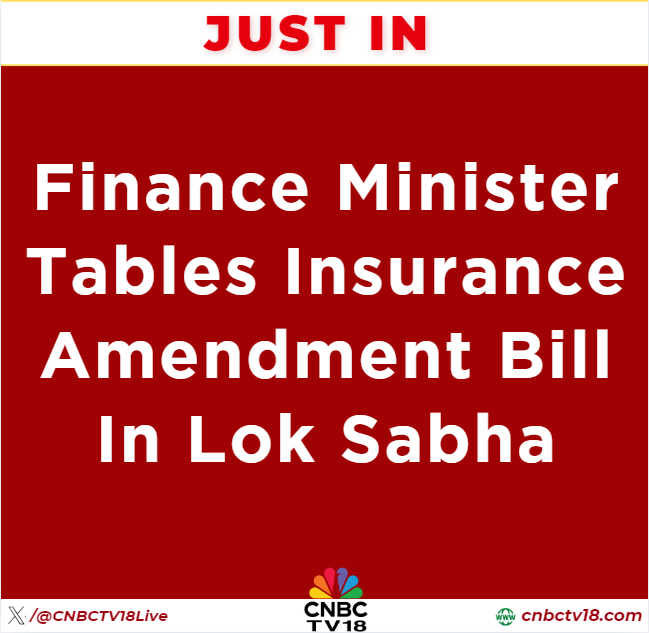 CNBCTV18Live's tweet image. #JustIn | #FinanceMinister tables #InsuranceAmendmentBill in #LokSabha