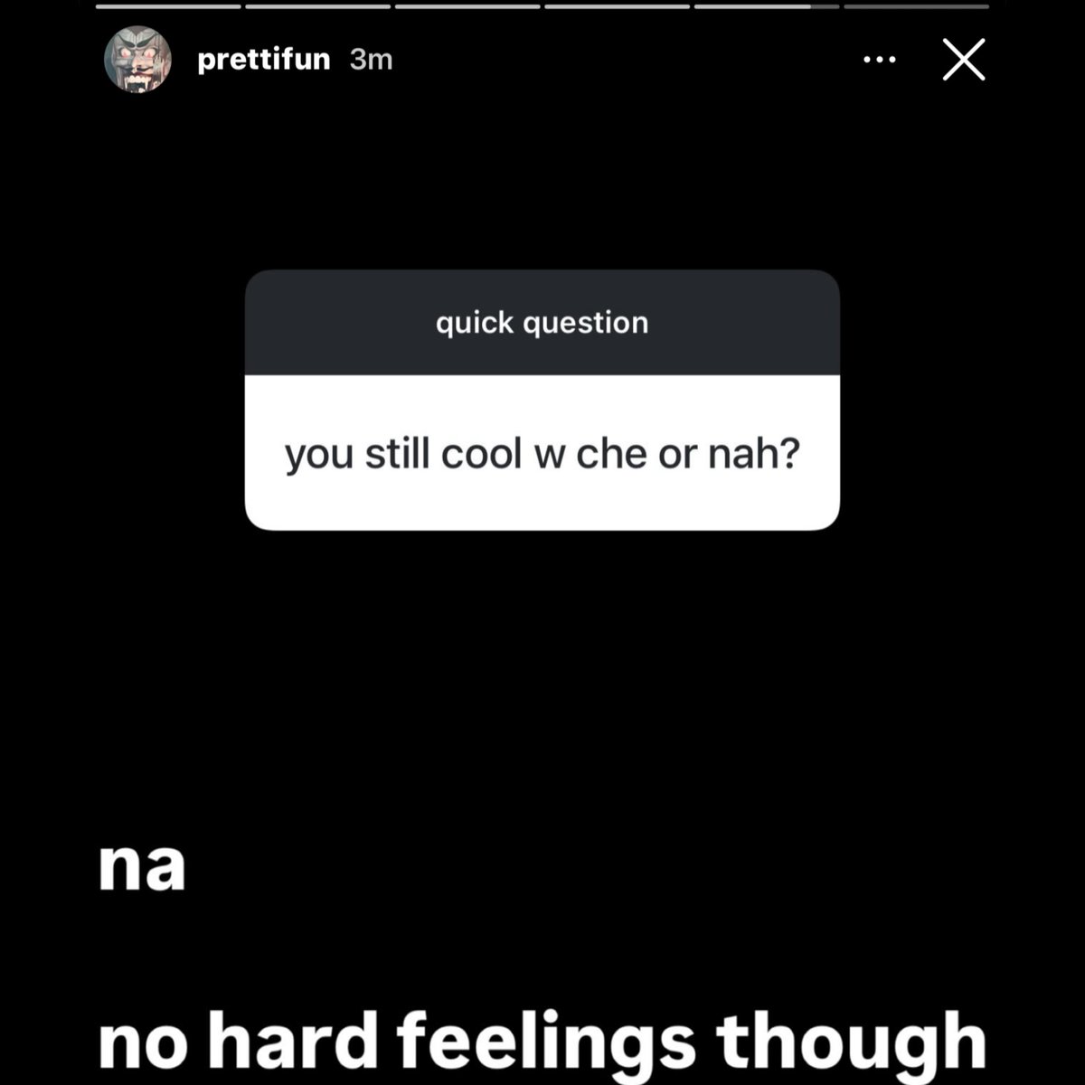 notbobbalam's tweet photo. Prettifun confirms he’s still NOT COOL with Che ‼️ https://t.co/Vi8zHbZ9Ky