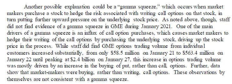 Infinitynova741's tweet image. There's an interesting conflict between what the @SECGov says happened in Jan 2021 and @michaeljburry 's recent $GME analysis.

Burry thinks there was a #Gamestop Gamma squeeze.

The SEC says there wasn't.

So which is it? 🤔🧐