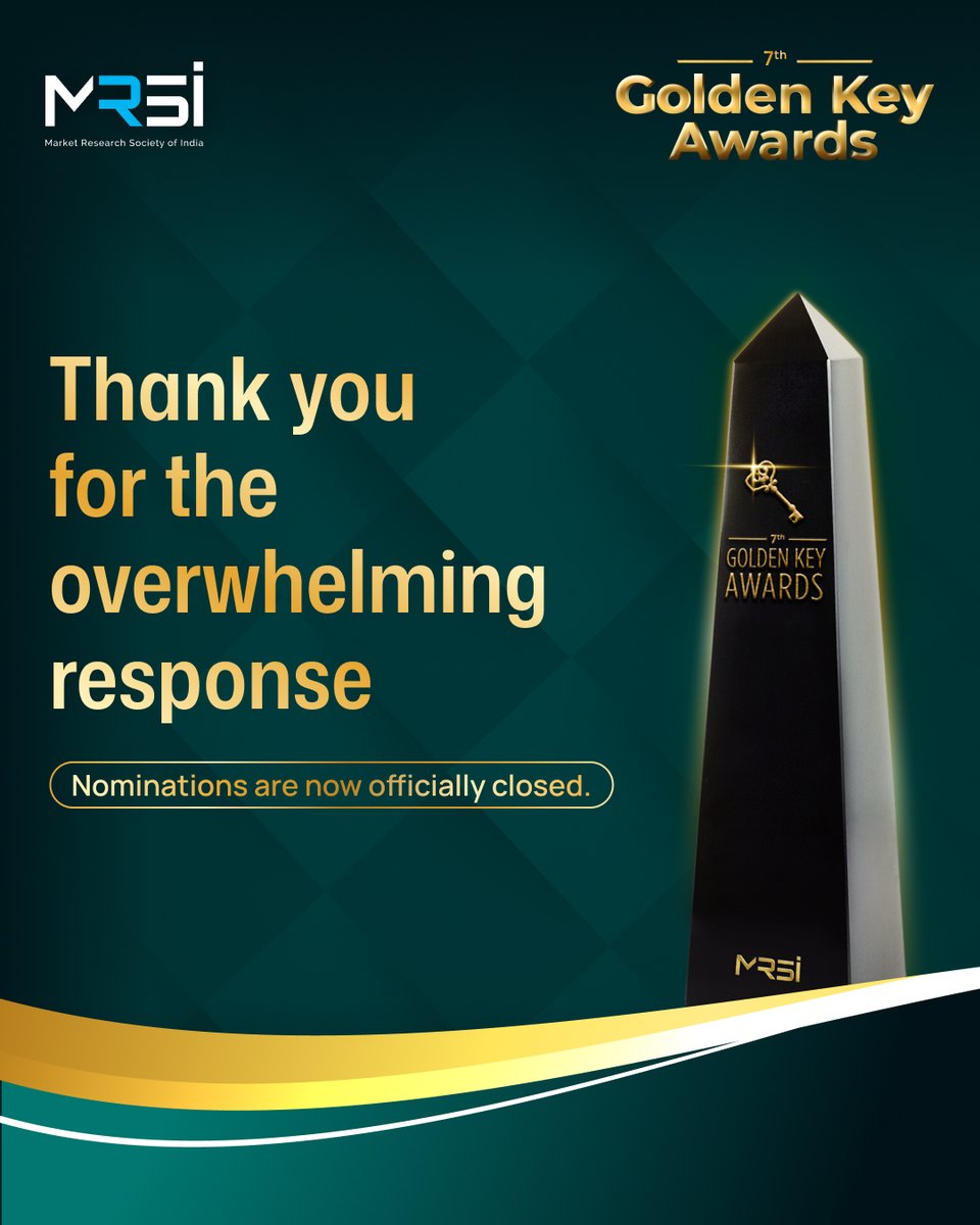 TheMRSI's tweet photo. We are thrilled by the phenomenal response and truly inspired by the remarkable works submitted.
With heartful thanks to everyone, we now announce that the nominations for The Golden Key Awards have officially closed.
#GoldenKeyAwards #7thGKA #MRSI #ResearchAndInsights https://t.co/0npfEA2TwM