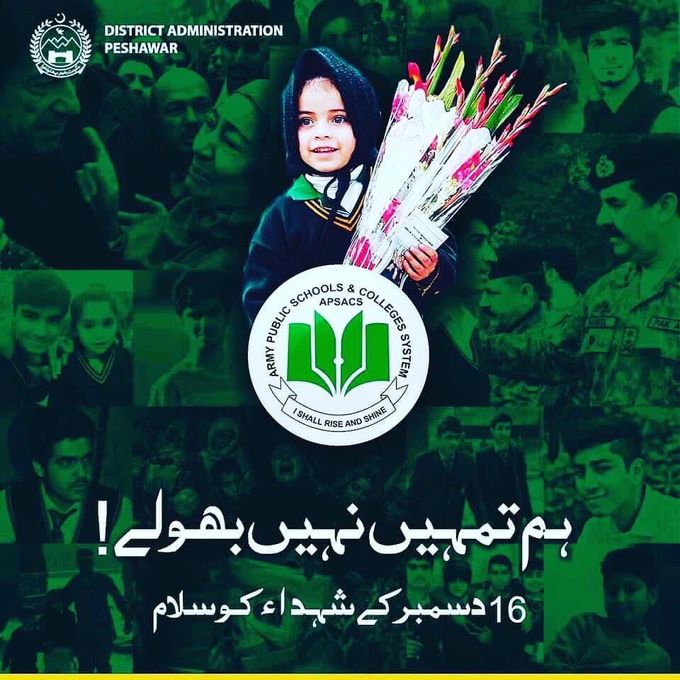 Remembering the martyrs of APS #Peshawar.
#SaluteToAPSmartyrs

District Administration Peshawar #DCPeshawarVTF <a href="/DCPeshawar/">Deputy Commissioner Peshawar</a> <a href="/CSKPOfficial/">Chief Secretary Khyber Pakhtunkhwa</a>