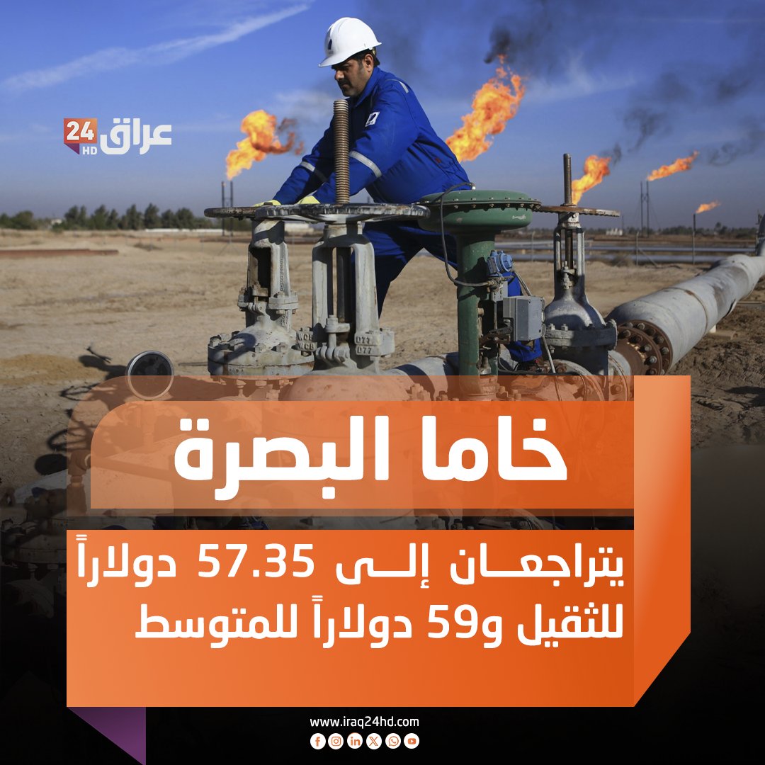 خاما البصرة يتراجعان إلى 57.35 دولاراً للثقيل و59 دولاراً للمتوسط 