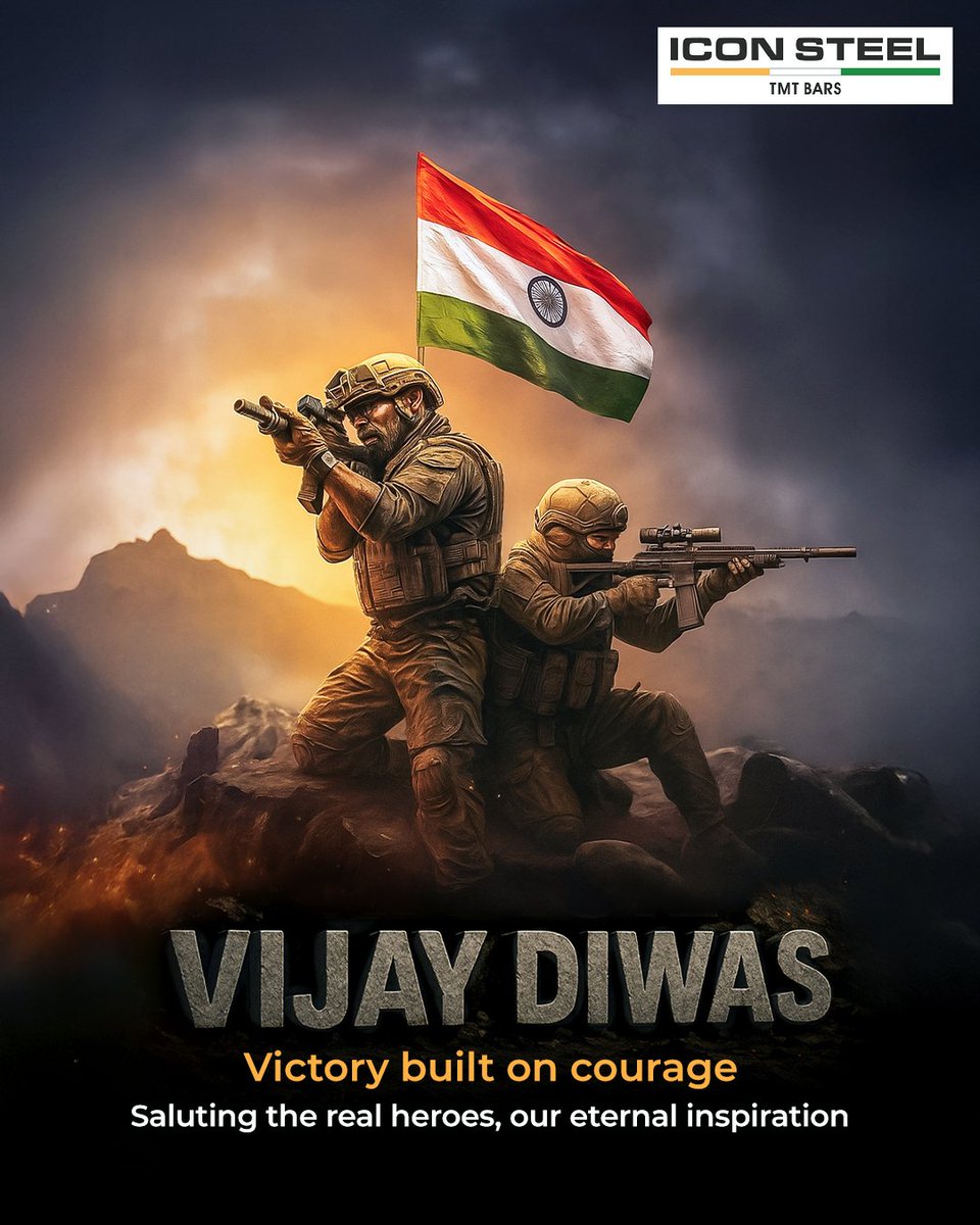 iconsteelindia's tweet image. Victory is built on bravery. Remembering the heroes who made India proud.

#VijayDiwas #IconSteel #TMTBars #Ductility #Strength