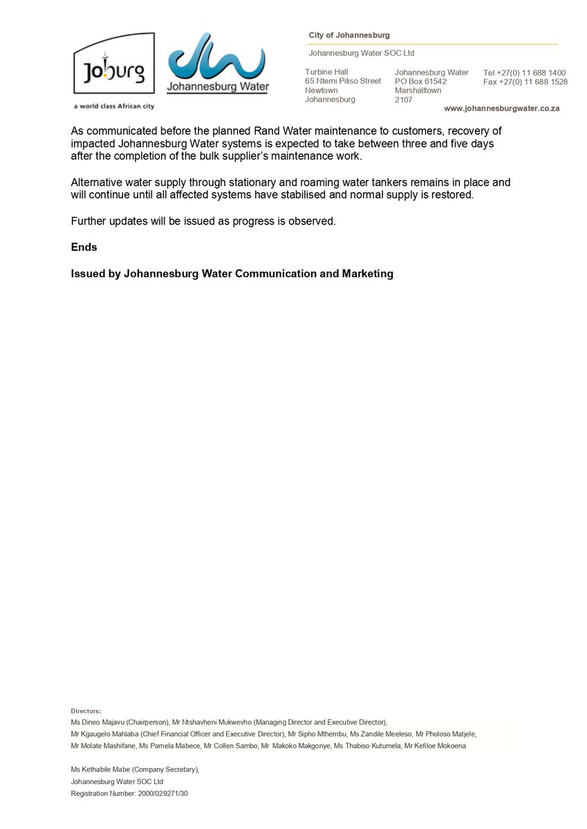 Johannesburg Water tweet media