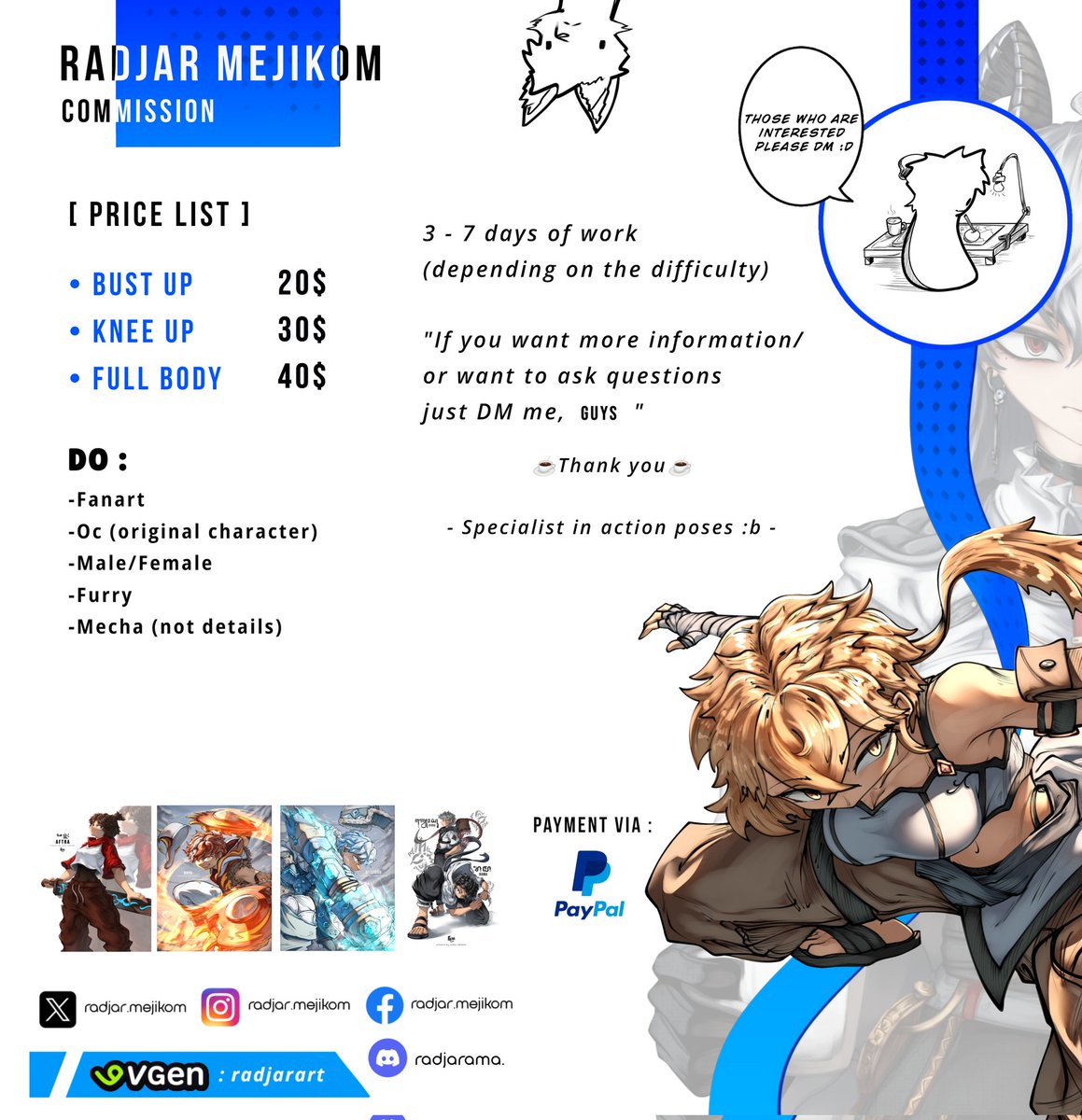 radjarmejikom's tweet photo. Hi everyone 👋
I just opened a commission in this Month
Maybe someone is interested to my skill :b ✨

I really appreciate To anyone who retweets this post

If you are interested please DM my discord or you can go through vgen : https://t.co/JpoZbqOKlY
#commissionsopen #VGenComm https://t.co/UF13pHKSFO