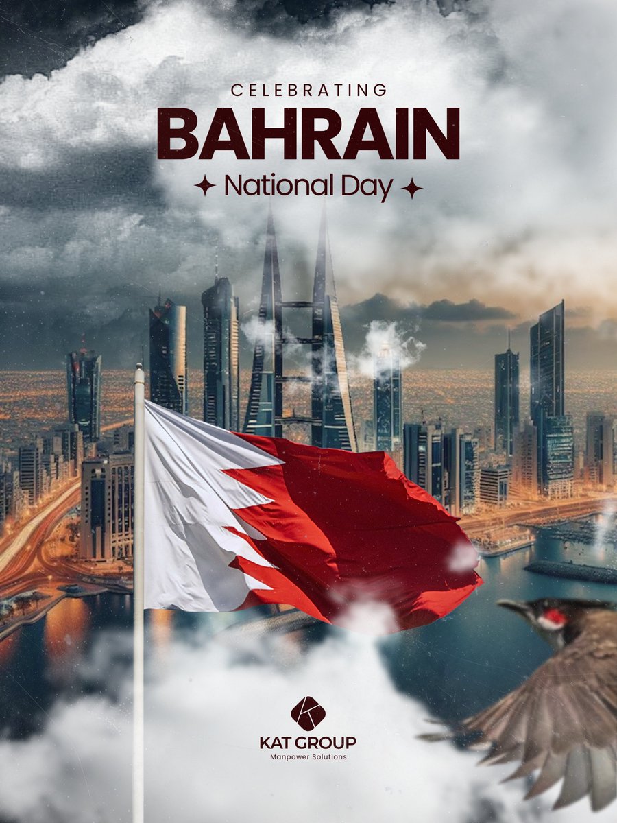 Kat_Group_'s tweet photo. Happy Bahrain National Day! 🇧🇭 
Kat Group Manpower Solutions proudly joins the nation in celebrating Bahrain’s spirit of unity, progress, and prosperity. Wishing everyone a day filled with pride and joy.
#BahrainNationalDay #KatGroup #ManpowerSolutions #PrideOfBahrain https://t.co/QLJ2JIunlx
