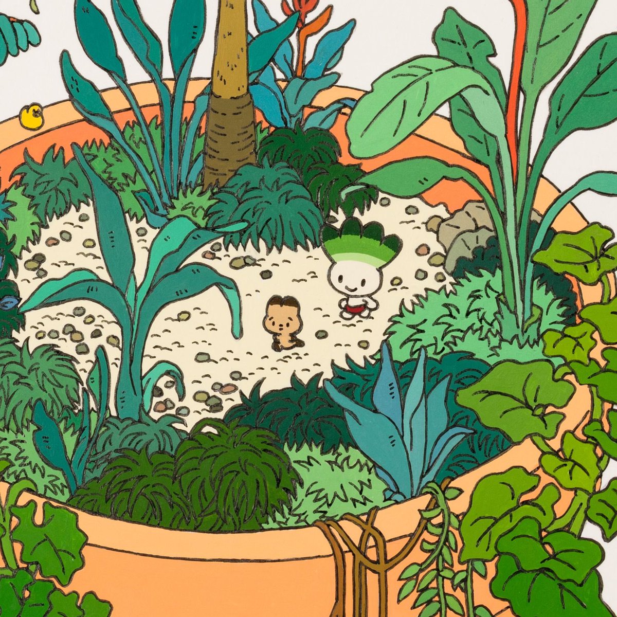 ひとはちのもり「植木鉢・杏子色」 ケント紙にアクリルガッシュ