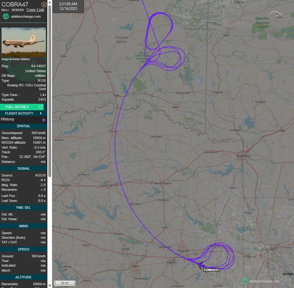 FlconEYES's tweet photo. COBRA47 AE01D4 64-14847
https://t.co/X6E78tCv48
Boeing RC-135U Combat Sent
#AvGeek #ADSB #planespotting #16Dec
🤔 Why COBRA always do this? Any idea?
https://t.co/yN860Z5Rtt https://t.co/AlxF1sNho2
