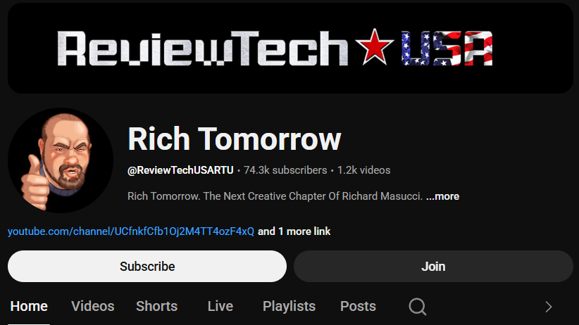 LolCowBasement's tweet photo. "Rich Tomorrow" is now rebrading his channel to... ReviewTechUSA including the handle and banner, this is a desperate attempt to attract some of his old subs from the now deleted 1 mill sub channel.

Desperation is real. https://t.co/d3yimjioI1