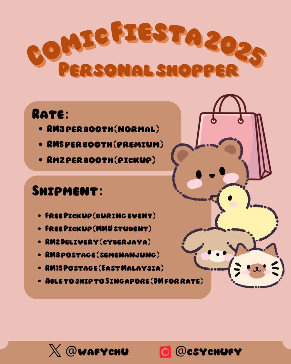 wafychu's tweet photo. [SERVICE 💖]
Proxy/Personal Shopper for #comicfiesta2025

Event 🗓 : 20th Dec 2025
*Fully refund if out of stock

> No limit ♡
> Going for first day only
> DM me for service

#pasarAnimeMY #cf2025 #ComicFiesta https://t.co/bpSZqkqVuj