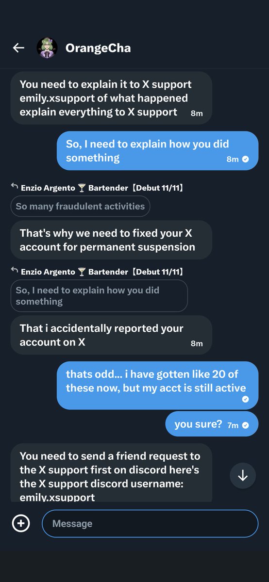 EnzioArgento's tweet image. PSA:
There is an influx of accts being hacked on Twitter where someone will message you claiming they've accidentally submitted you for fraud and asks you to contact someone on discord to verify your account.
100% scam, period.
I have received so many of these from mutuals'…