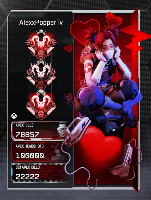 Alexxpopper's tweet photo. 100k headshots on lifeline 😌 @PlayApex https://t.co/oCUveEYTL2