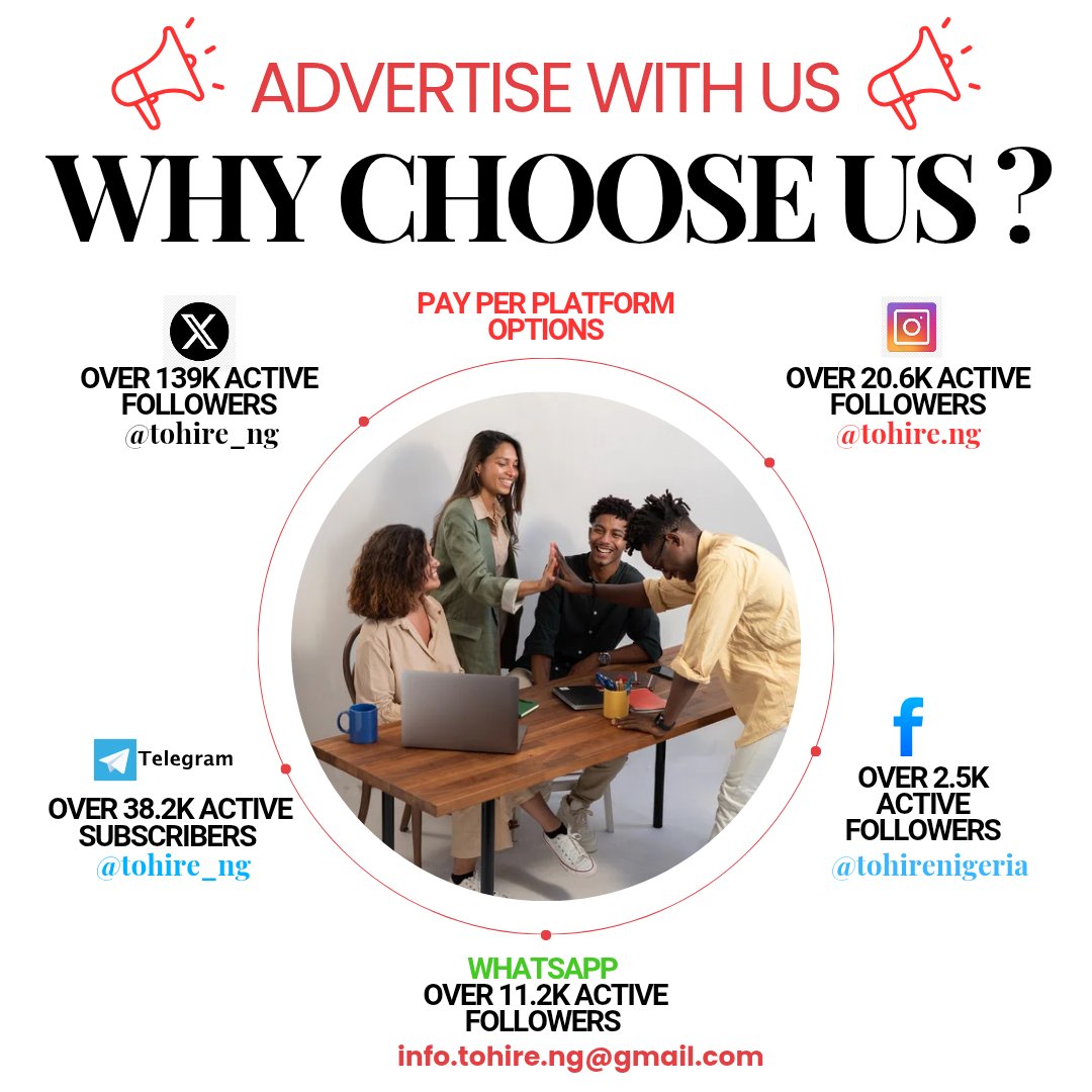 tohire_ng's tweet image. ADVERTISE WITH US 🔔 

vacancies, webinars, events, e-books, products and services. 

Our DM is open for business. 

Check our audience base out across platforms in the attached flyer.

#jobads #vacancies #lagosjobs #businessgrowth