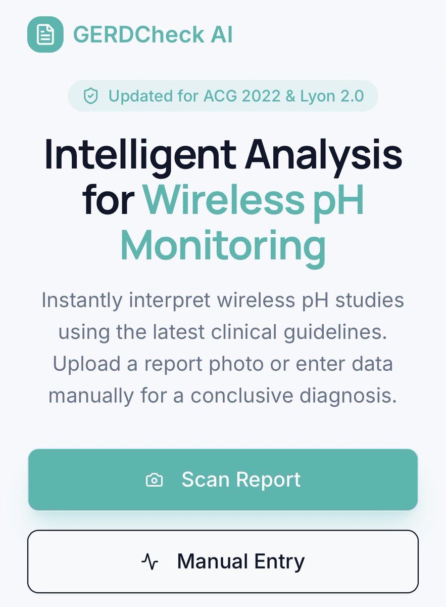 MishalAlShowair's tweet photo. Introducing our first AI-powered tool for wireless pH report analysis.

https://t.co/pipCFcVVsz

Placing the capsule is easy … reading the report never was.

Our AI solution makes interpretation simple, clear, and fast🚀
Based on ACG and Lyon latest guidelines 

Please feel free to DM me your opinion.

#GERD #wirelessPH #GI_AI