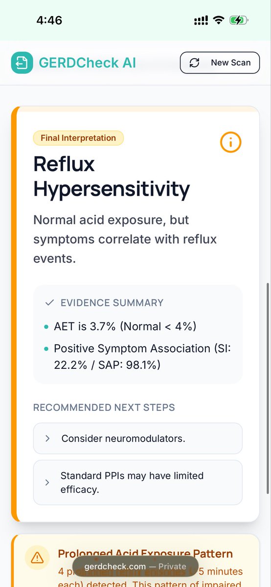 MishalAlShowair's tweet photo. Introducing our first AI-powered tool for wireless pH report analysis.

https://t.co/pipCFcVVsz

Placing the capsule is easy … reading the report never was.

Our AI solution makes interpretation simple, clear, and fast🚀
Based on ACG and Lyon latest guidelines 

Please feel free to DM me your opinion.

#GERD #wirelessPH #GI_AI