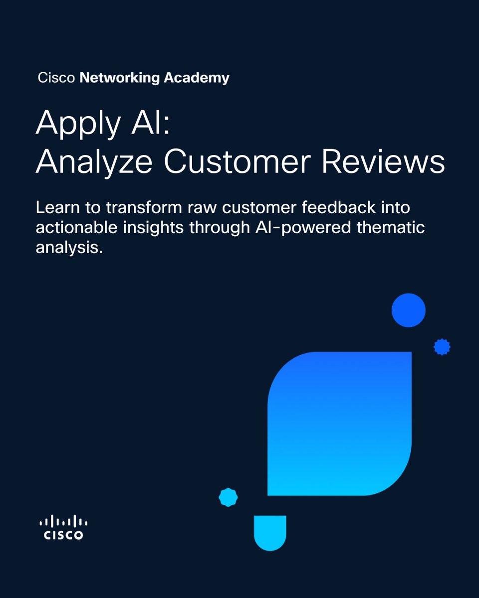 CiscoNetAcad's tweet image. We offer two courses to help you apply AI with practical skills you can use right away.

✅ Apply AI: Analyze Customer Reviews cs.co/6013CEFyF
✅ Apply AI: Update Your Resume cs.co/6014CEFy2

🗣️ Now we want to hear, what AI skill would you love to learn next?