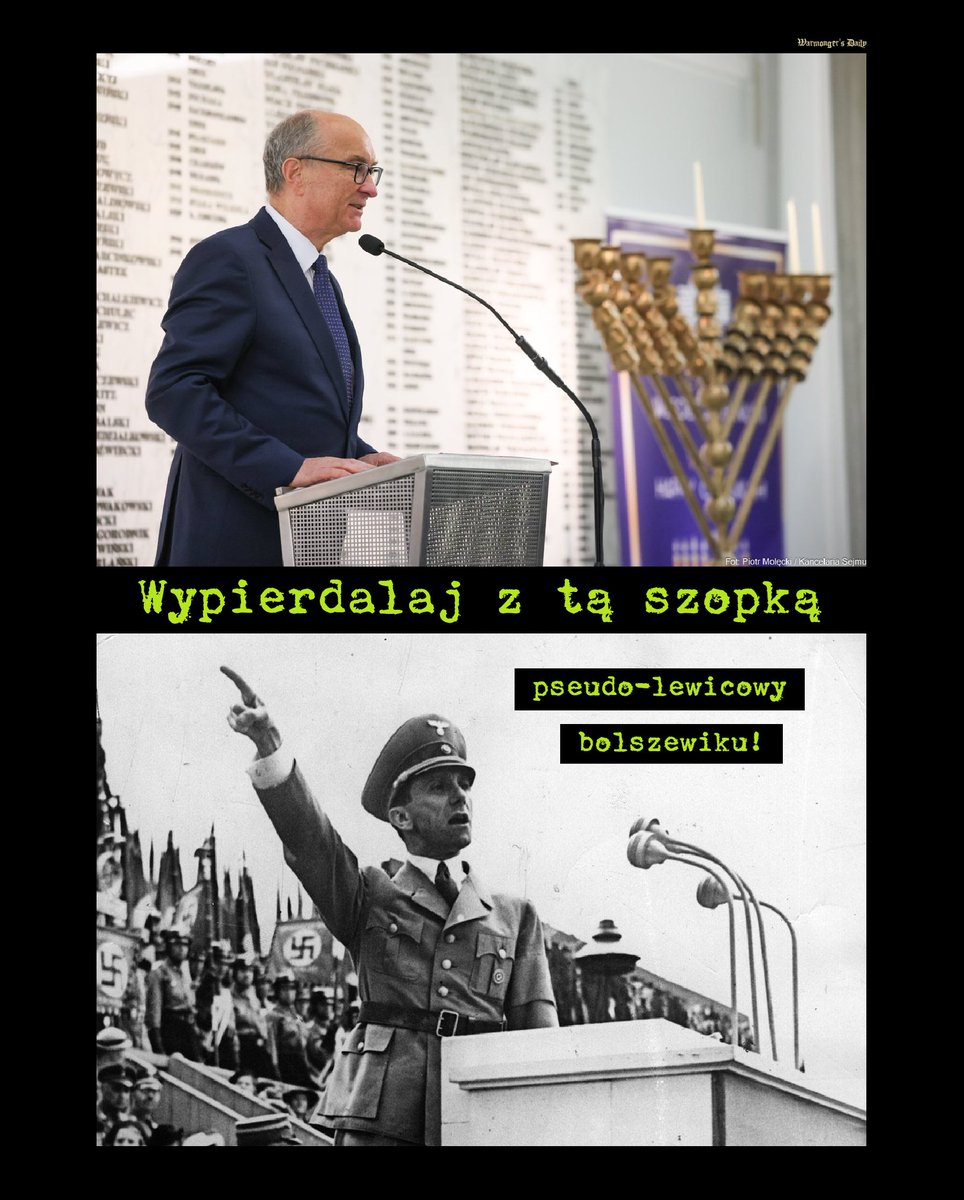 KolinskiRobert's tweet photo. @KancelariaSejmu @wlodekczarzasty #AtoPolskaWłaśnie... @__Lewica #targowica #jelity #libki #zdrada #tusk; #33lataStyropianizmu; 🤡🥳
„Świeckie państwo”, kurwa ich faszystowska mać; #SłynneCytaty, #SłynneProroctwa; #PrawdaWasWyzwoli; 👽😈🖤🚩
#MakeArtNotWar, #antyfaszyzm; 🖤🚩 https://t.co/cVaqQObmCn
