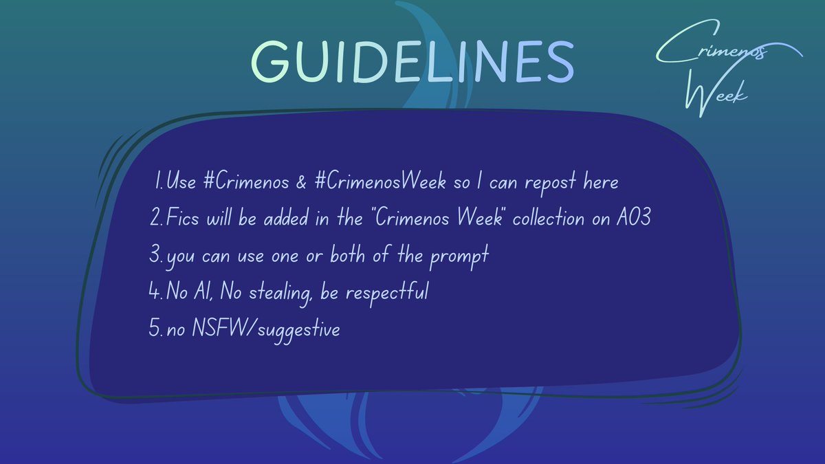crimenosweek's tweet photo. for #CrimenosWeek I made some guidelines for the event, so make sure to give them a read and have fun making fanarts or fics! https://t.co/SrshYDdT8t