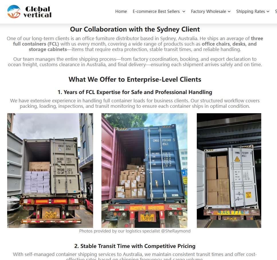 GlobalVertical_'s tweet photo. Why Many Australian Businesses Choose Global Vertical?
✅Over a decade of supply chain experience.
✅Strong background in shipping bulky products.
✅Self-managed routes to Australia with stable pricing...
Learn more🔗https://t.co/d9d9PDaEZy https://t.co/EuAQNh2l9R