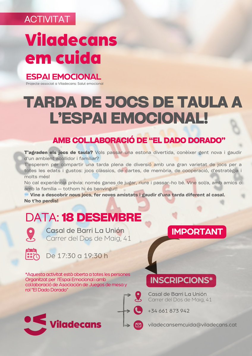 ¡Este jueves estaremos en el Casal de Barri la Unión colaborando una vez más dentro del programa Espai Emocional! Allí estaremos con alrededor de 20 juegos dispuestos a enseñároslos. Apto tanto para público infantil y adulto. ¡Os esperamos!