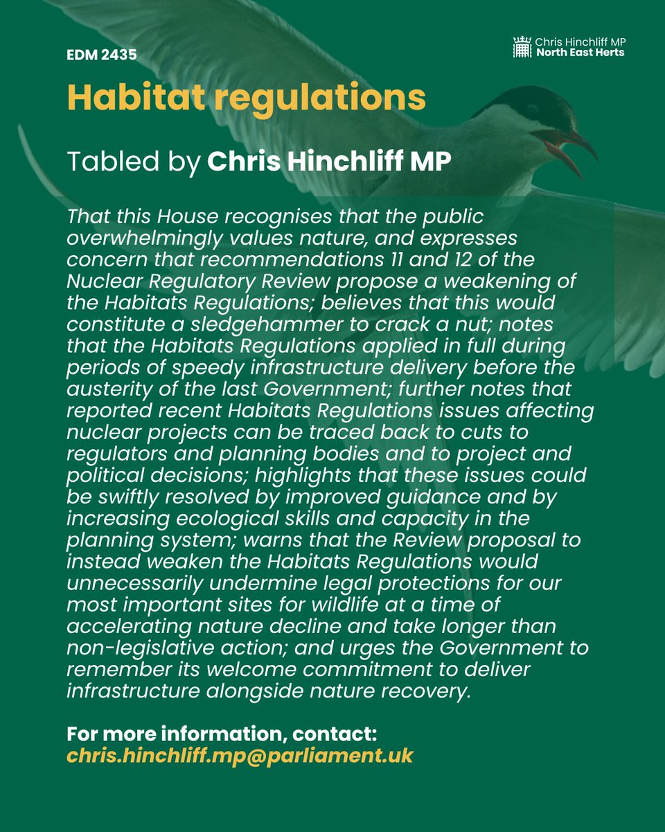 No backwards steps for nature!

We can't build homes or infrastructure because Tory cuts bled our planning system dry.

Putting our Habitats Regulations through a shredder isn't the answer.

I've tabled a Parliamentary Motion asking the Government to rethink its plans.