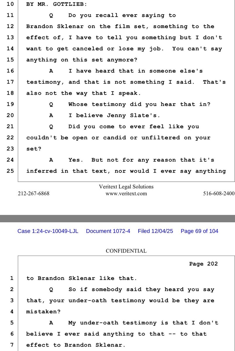 PastNomad's tweet image. 🚨 Lively vs Baldoni adjacent coverage: Triple confirmation from Blandon himself that “lovely” Blake helped him get the role in Paul Feig’s newest movie, Housemaid. In an unsealed deposition, Justin was questioned about how Spineless Sklenar snitched on him to Jenny Slate.