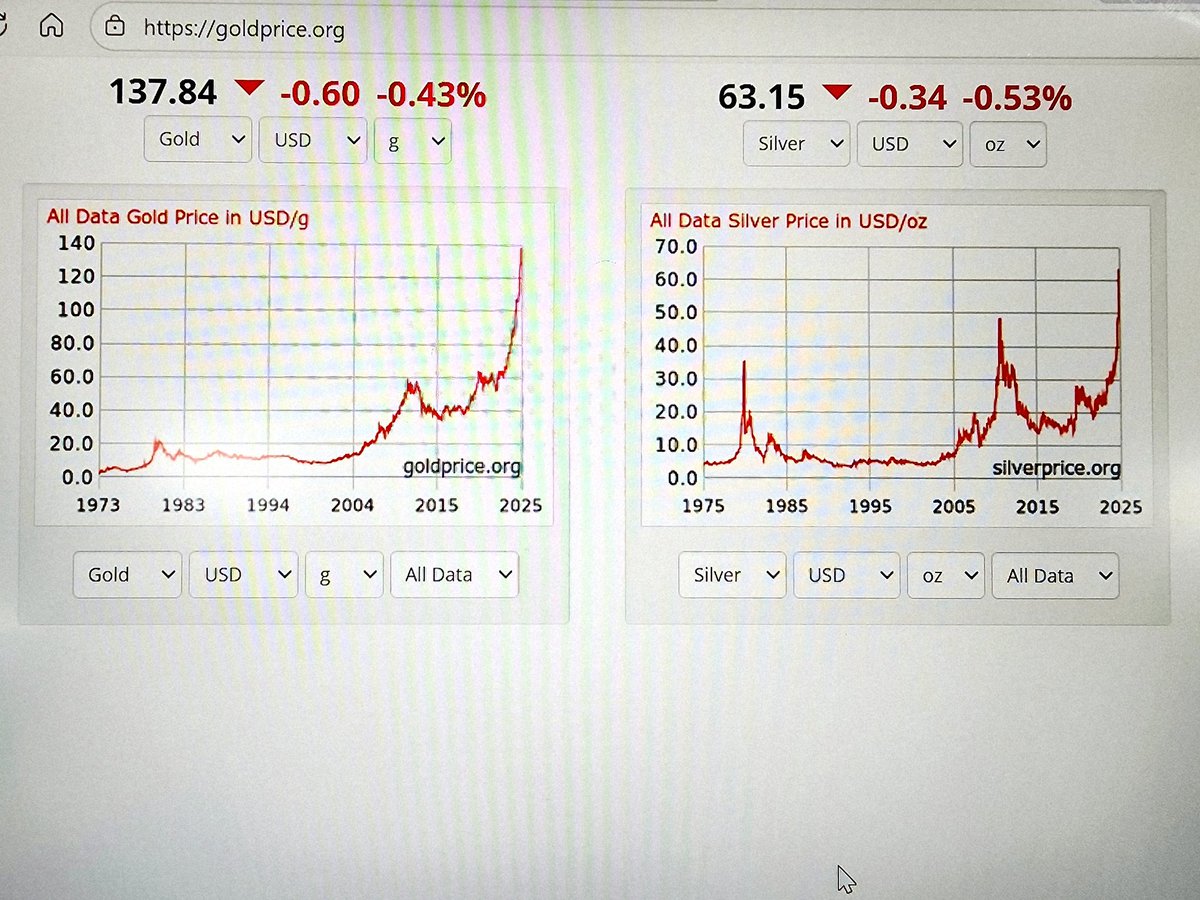 ItsAdnaan's tweet photo. Seems like a final stretch for gold and silver, both assets went parabolic since 2019. I think we might experience multi years pull-back from here or mid 26'. As usual gold can lose its value by 15~30% and silver may cut by 50% as backed my historical trends. https://t.co/mA2Mx3HRFP