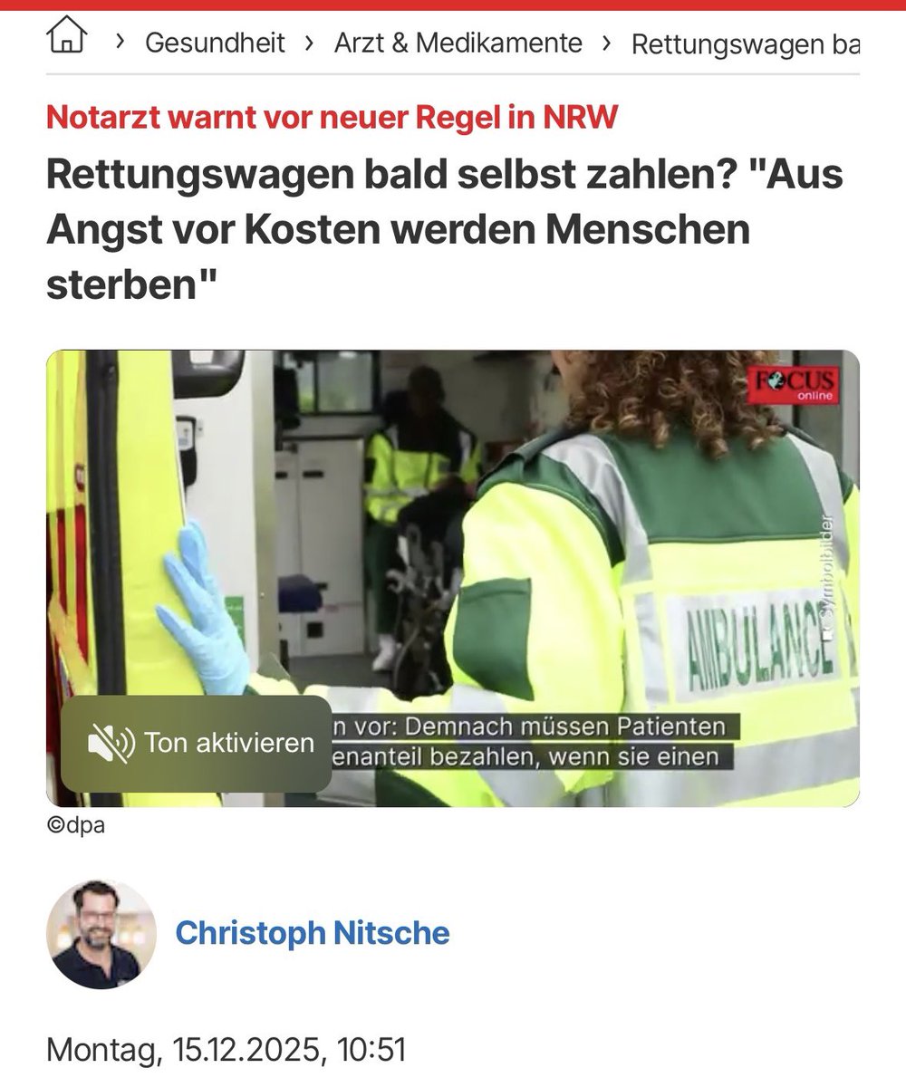 Der Krankenwagen wird doch meistens nur von den Fachkräften wegen Kinkerlitzchen gerufen… Ebenso in den Notaufnahmen. Da sitzt der ganze Clan mit dabei, wenn sie einer in den Finger geschnitten hat, wofür‘s dann schlussendlich nur ein Pflaster gebraucht hätte… <a href="/MarkusSpecial/">Special One</a>