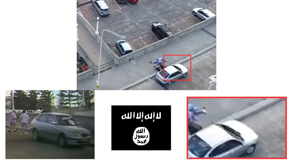 talhagin's tweet image. Timeline Update: Dashcam footage shows a part of the initial confrontation between the 2 citizens and the shooter, Sajid Akram (the father). The man appears to briefly wrestle the gun out of Sajids hand, but is later shot.

We can also confirm what appeared in the drone footage…