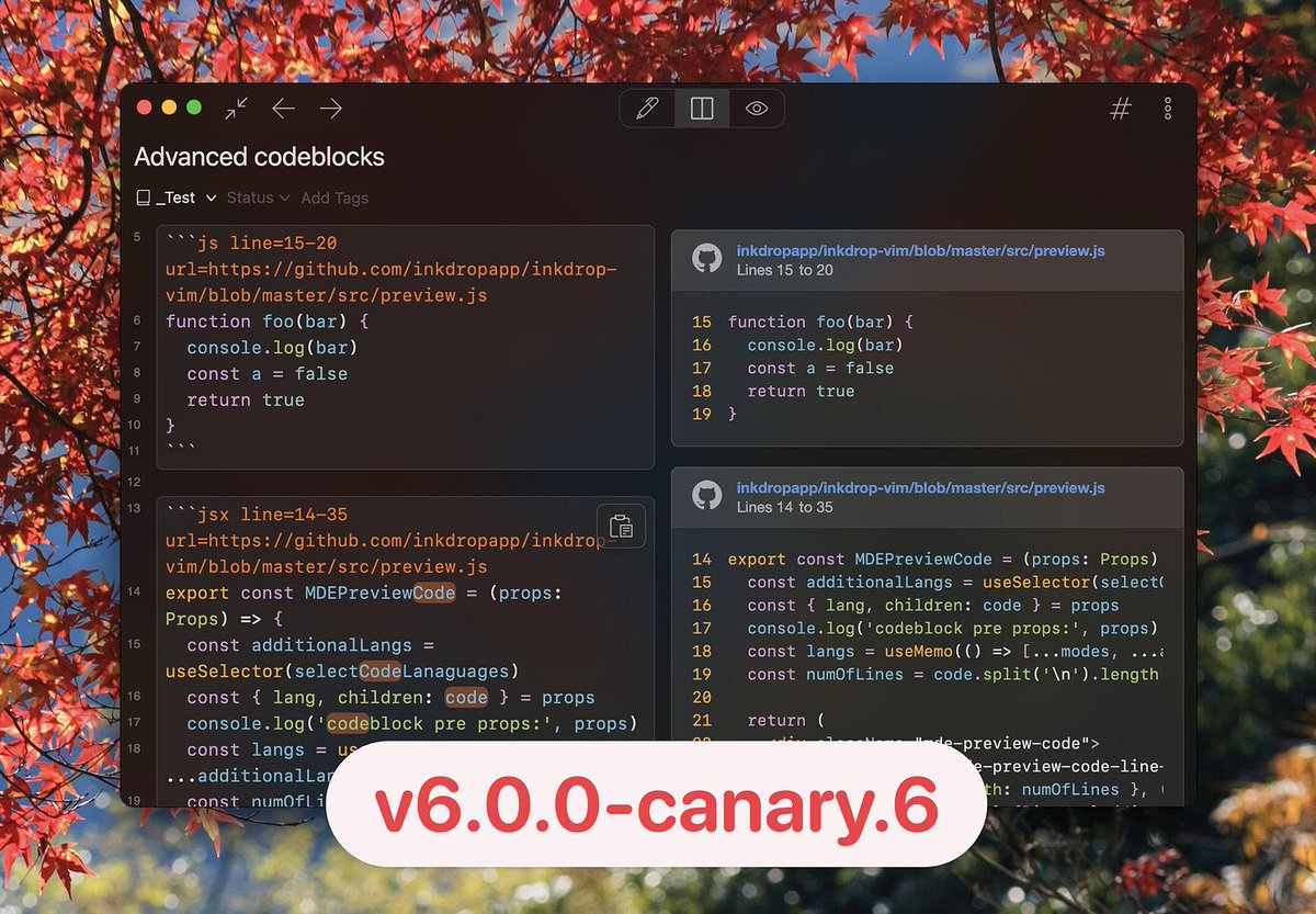 Inkdrop Desktop v6.0.0-canary.6 est disponible dès maintenant ✨
Il introduit trois nouvelles fonctionnalités de product
