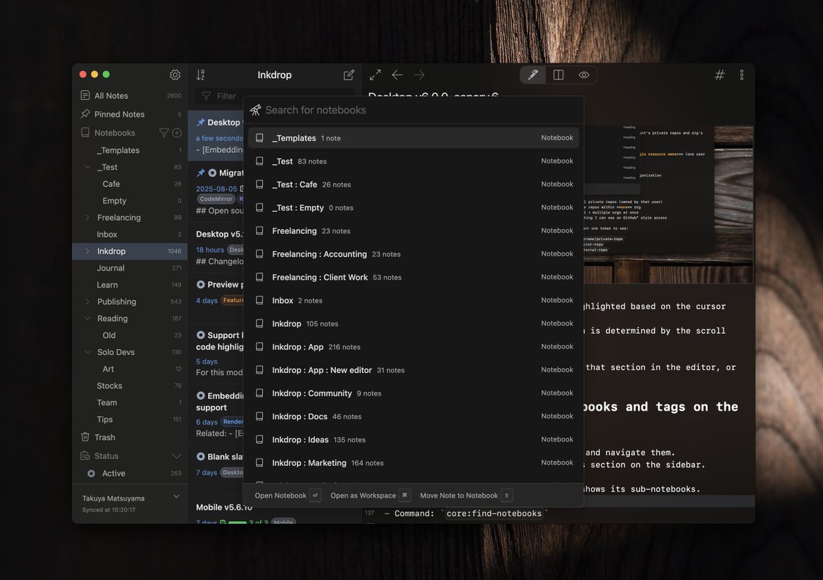 Inkdrop Desktop v6.0.0-canary.6 est disponible dès maintenant ✨
Il introduit trois nouvelles fonctionnalités de product