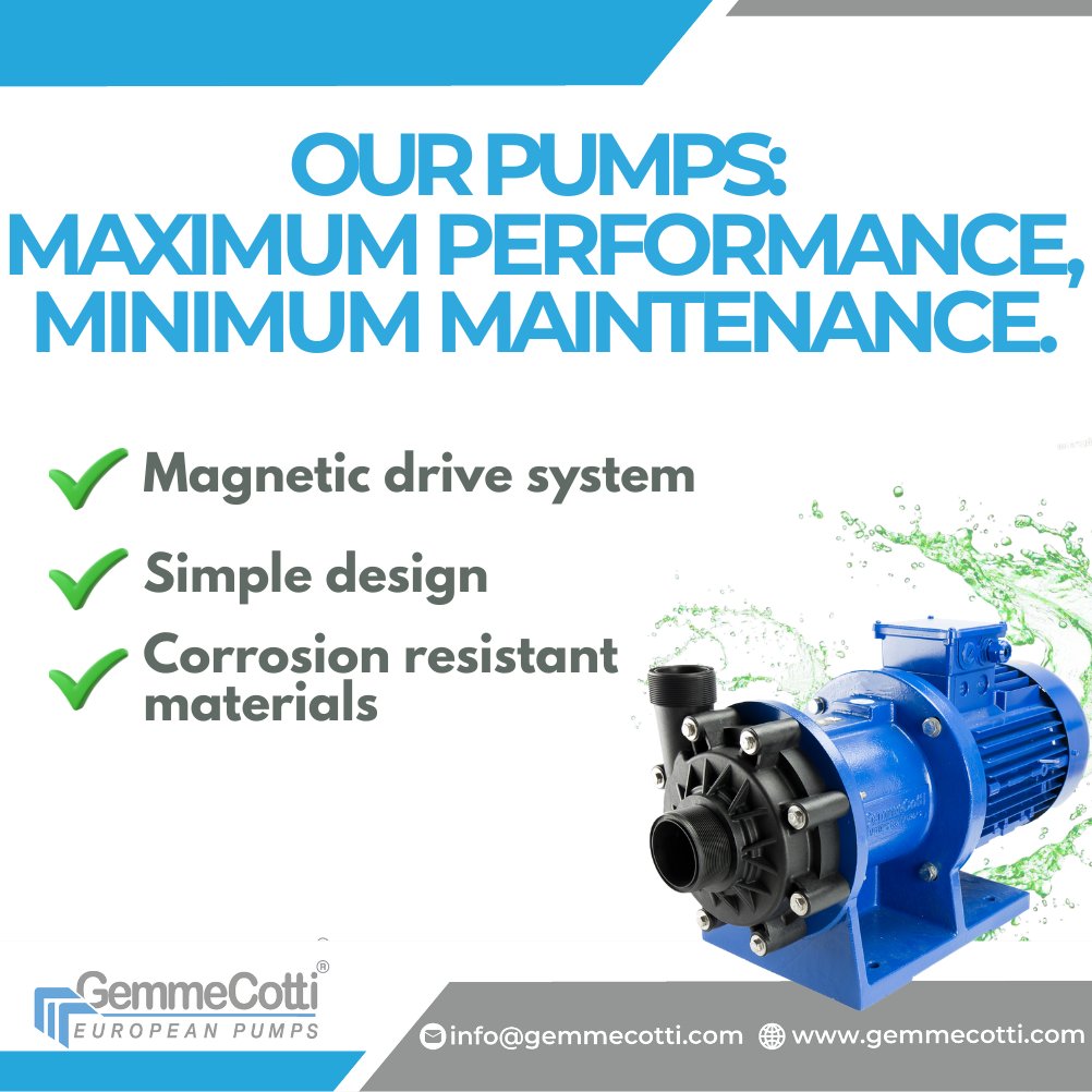 Less time on maintenance, more time for production.
Our pumps are designed to be easy to maintain. How?
Magnetic drive technology: goodbye to complex and costly seal replacements.
📧To find the perfect pump for your needs, contact us: info@gemmecotti.com