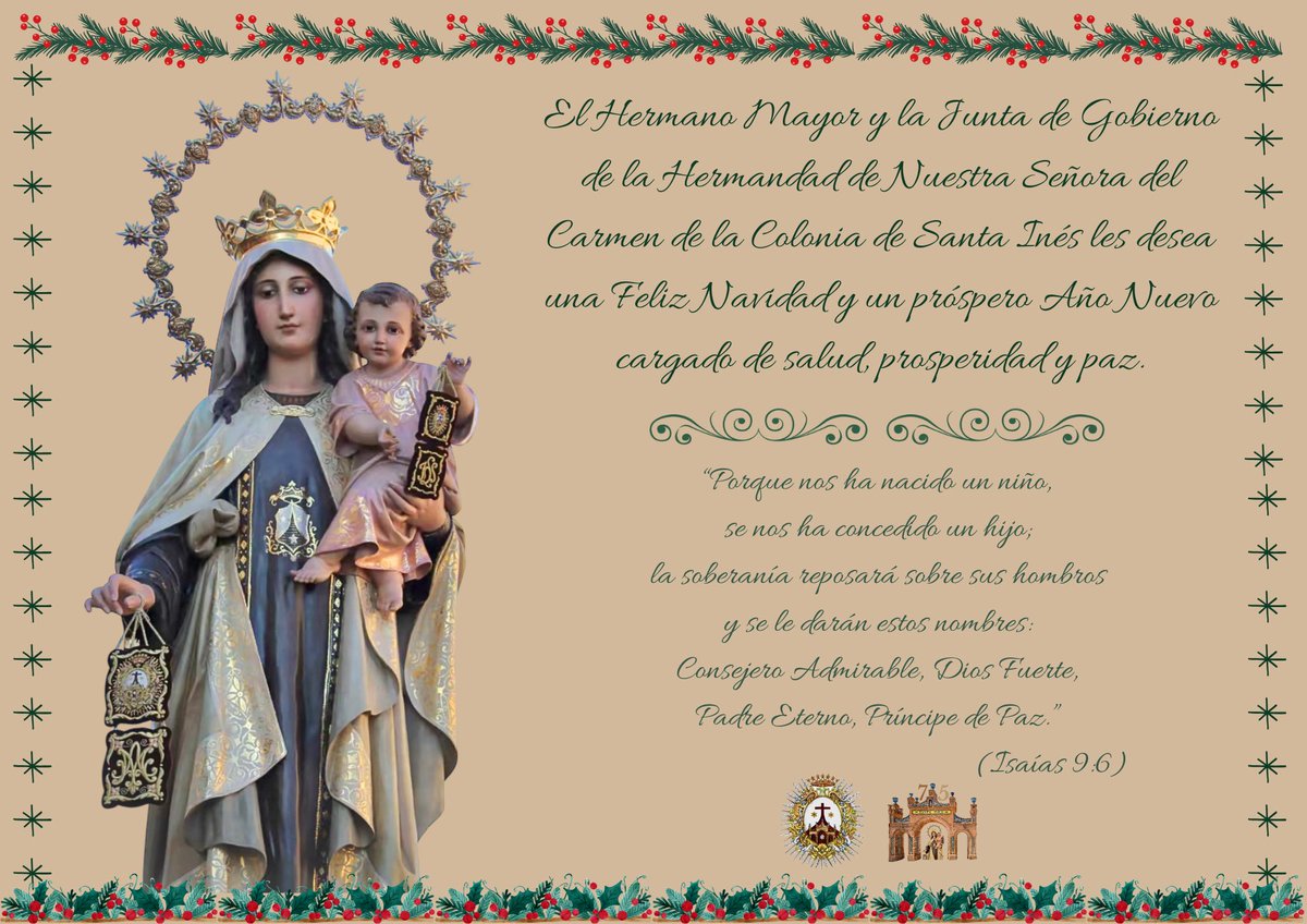 📣| 𝐎𝐅𝐈𝐂𝐈𝐀𝐋 | 
El Hermano Mayor y la Junta de Gobierno de Nuestra Hermandad les desea una Feliz Navidad y un próspero Año Nuevo cargado de salud, prosperidad y paz.

Por un año nuevo cargado de fe y esperanza bajo la protección de Nuestra Señora del Carmen.
#CofradiasMLG