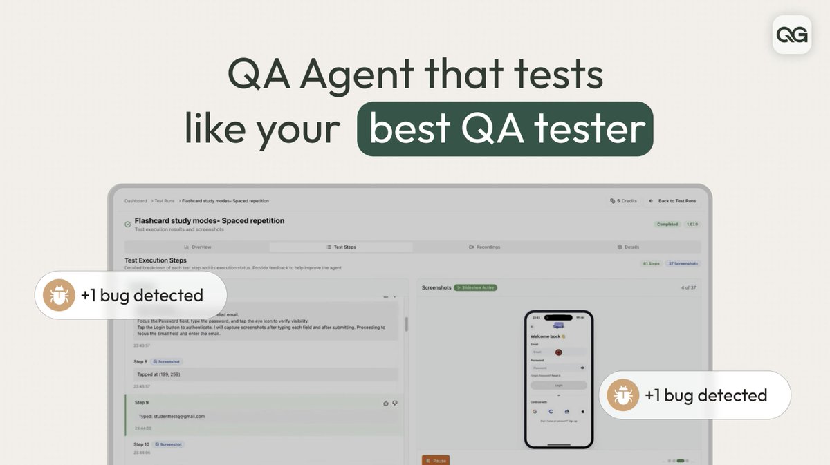 Qual_Gent's tweet photo. QualGent: Test apps in a click with AI QA agents that scale like infra https://t.co/j7Zwy8gpQ6 via @chrismessina https://t.co/8KyNHUQrZ4