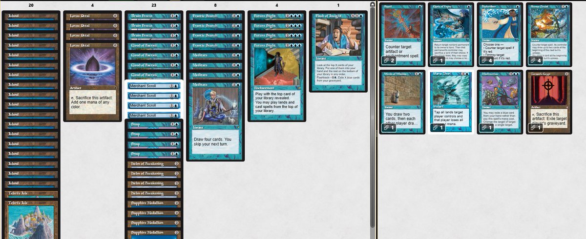 Random premodern Frantic Storm idea: FUTURE SIGHT? Combos with Flash of Insight and some Brain Freeze self-mill shenanigans (cast instants off the top between each copy, hold priority - cast more).