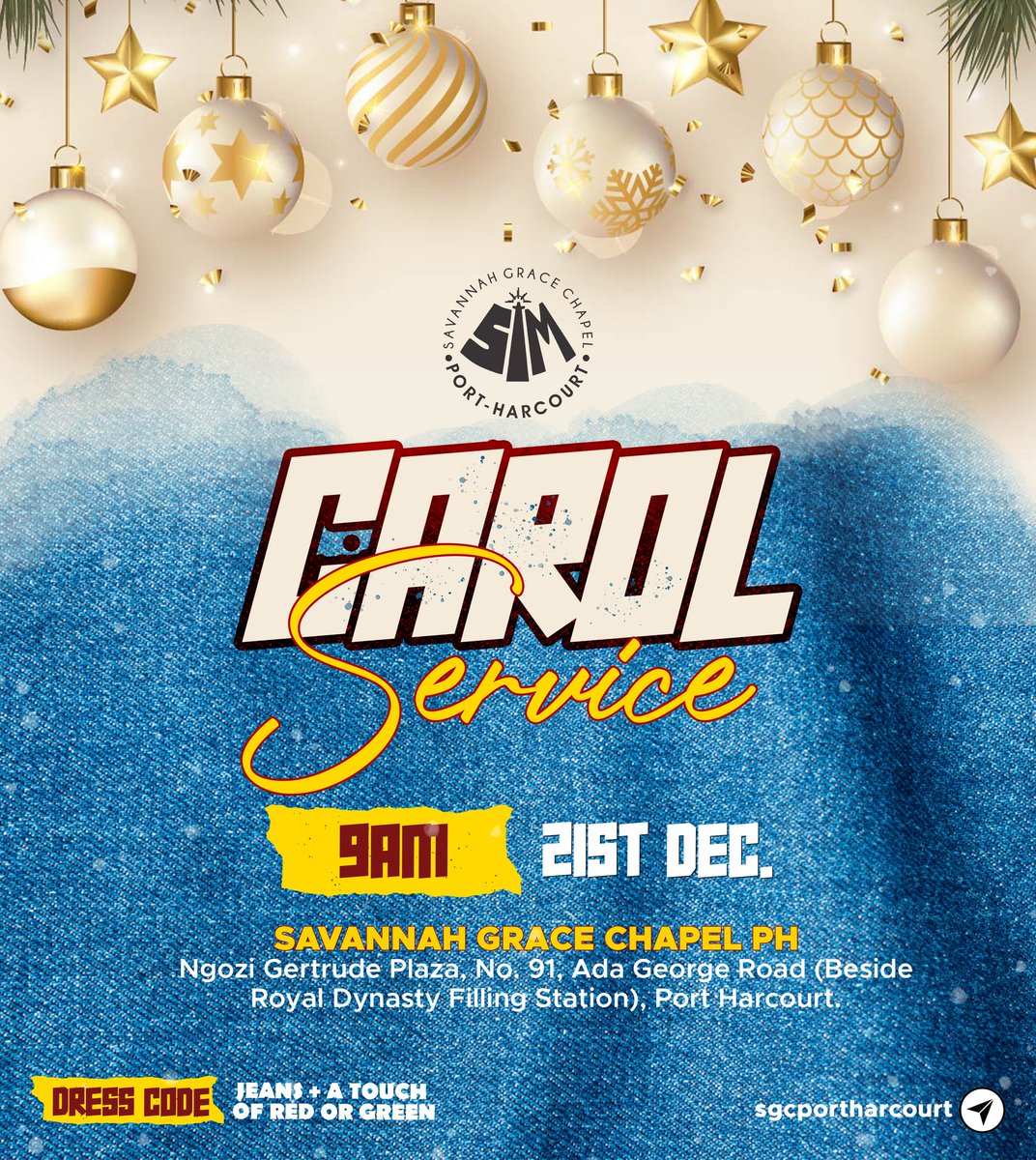 Come, let's sing and make merry as we celebrate together in this joyous season.

Join us at our Carol Service this Sunday from 9am at the Church Auditorium.

Dress Code: Jeans and a touch or red or green

#Christmas