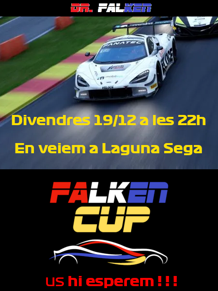 DrFalken1976's tweet photo. Aquesta setmana torna la FalkenCUP!!         

Us esperem a Laguna Seca..  

Ens podeu seguir per:  https://t.co/0k4HdybVkA

+Info: https://t.co/TpJPynibnW (Tenim nova secció de dades del campionat!)

Us hi esperem!!  

Recordeu que podeu contactar amb mi si voleu participar. https://t.co/sdh2KnES8A