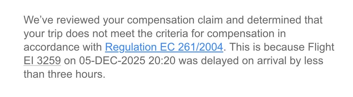 BealeMatthew's tweet photo. @AerLingus my flight from Edinburgh to Dublin was cancelled last Friday just before departure. I have requested compensation under EU regulations but you declined saying it arrived less than 3 hours late. It didn’t arrive as it didn’t depart! You can’t reply to you email! https://t.co/a7yAPYxqld