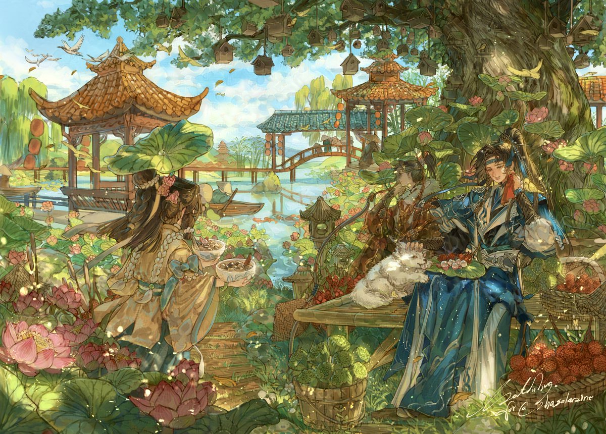 Artwork for <a href="/2hasolarzine/">2HA Solar Terms Zine</a>! 
จาก 24 สารท(ฤดู)ของจีน ได้มีโอกาสวาดต้าสู่(ร้อนโคตร)มาค่ะ! ☀️
#2ha #二哈和他的白猫师尊