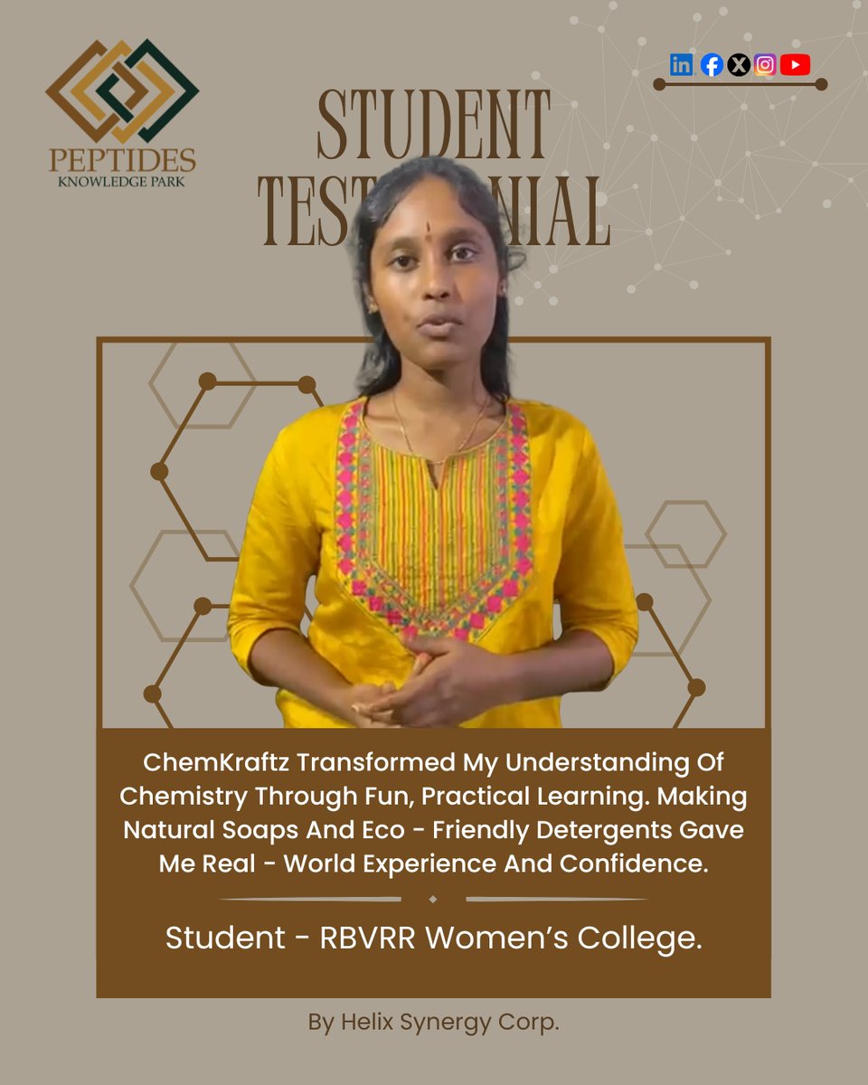 Peptides11008's tweet image. Turning chemistry into confidence 🧪🌿
Hands-on learning that creates real-world impact. #StudentTestimonial #ChemKraftz #ChemistryLearning #HandsOnLearning #AppliedChemistry
#PracticalEducation #EcoFriendlyLearning #GreenChemistry #WomenInScience
#RBVRRWomensCollege @Rbvrrwc