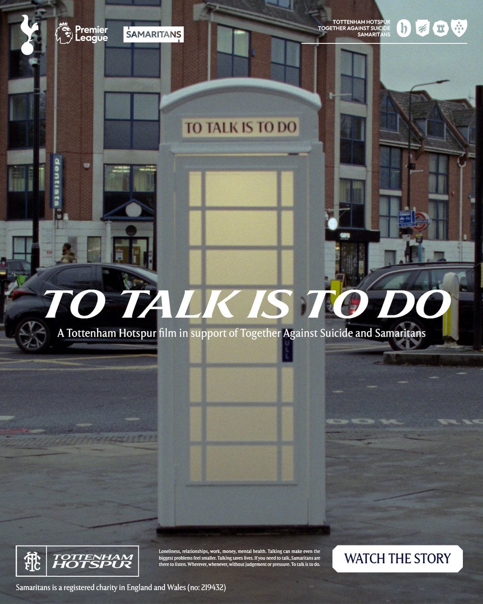 SpursOfficial's tweet image. More than half of people struggling with their mental health would be reluctant to ask for support. Let's break the stigma this Christmas. 

In partnership with the @premierleague and @samaritans, we are Together Against Suicide.

🔗 thfc.pro/4sf3Jv4