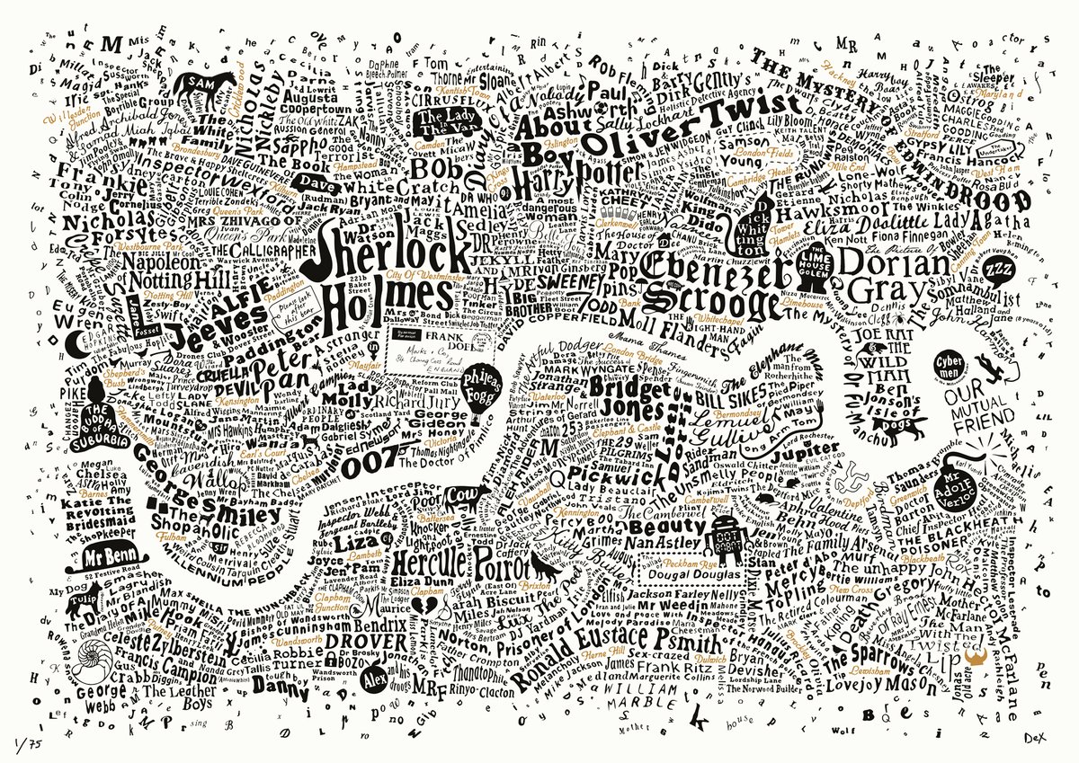 This map of London’s literary characters features two of mine — Lonely Werewolf Girl and Lux the Poet. They're close to the large 'Hercule Poirot’ near the foot of the map, in the centre. Werewolf is beside it and Lux below. It’s a nice map. I found it at typographicdex.com/maps-of-london/