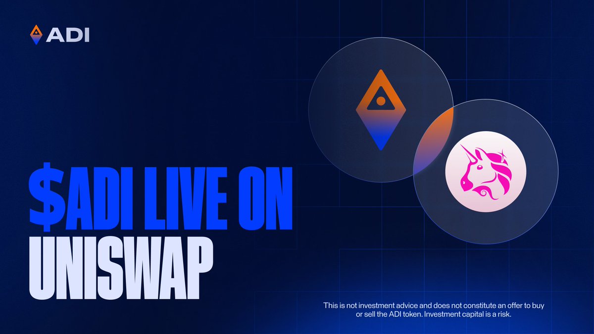 $ADI is live on <a href="/Uniswap/">Uniswap Labs 🦄</a> ⚡️

ADI Chain’s core utility token is now available on Uniswap, expanding onchain access across the ecosystem.

CA: 0x8B1484d57abBE239bB280661377363b03c89CaEa