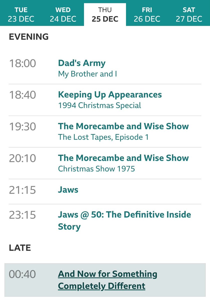 Why not stay up late on Christmas Day and watch 'Monty Python's And Now For Something Completely Different' on BBC2?
Alternatively, why not get up very early on Boxing Day and watch  'Monty Python's And Now For Something Completely Different' on BBC2?
Or just set your VHS timer.