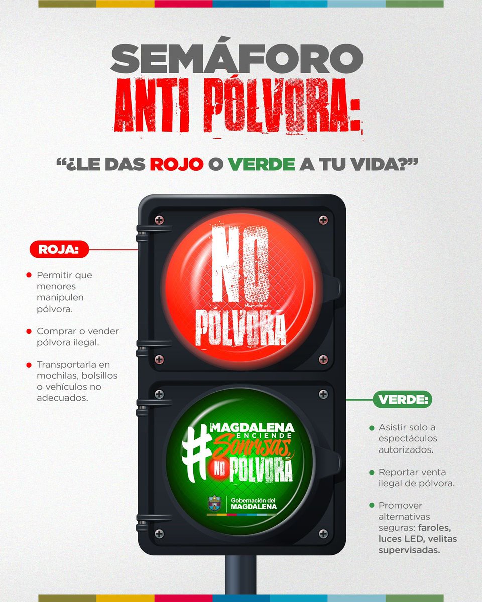 La Gobernación del Magdalena te invita a tomar decisiones responsables y NO utilizar pólvora.

¡Dile NO a la Pólvora! La mejor fiesta es la que celebramos sanos y salvos.