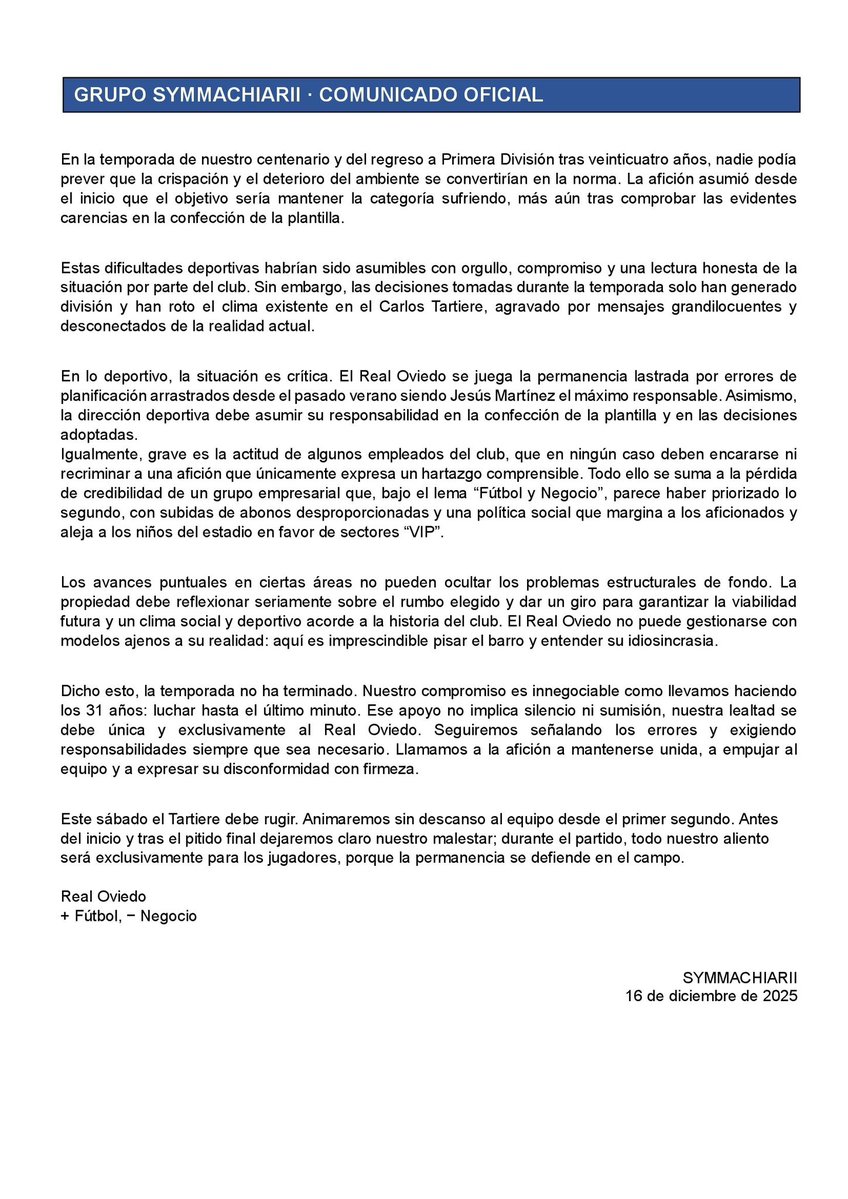 Symmachiarii94's tweet image. Comunicado del grupo SYMMACHIARII