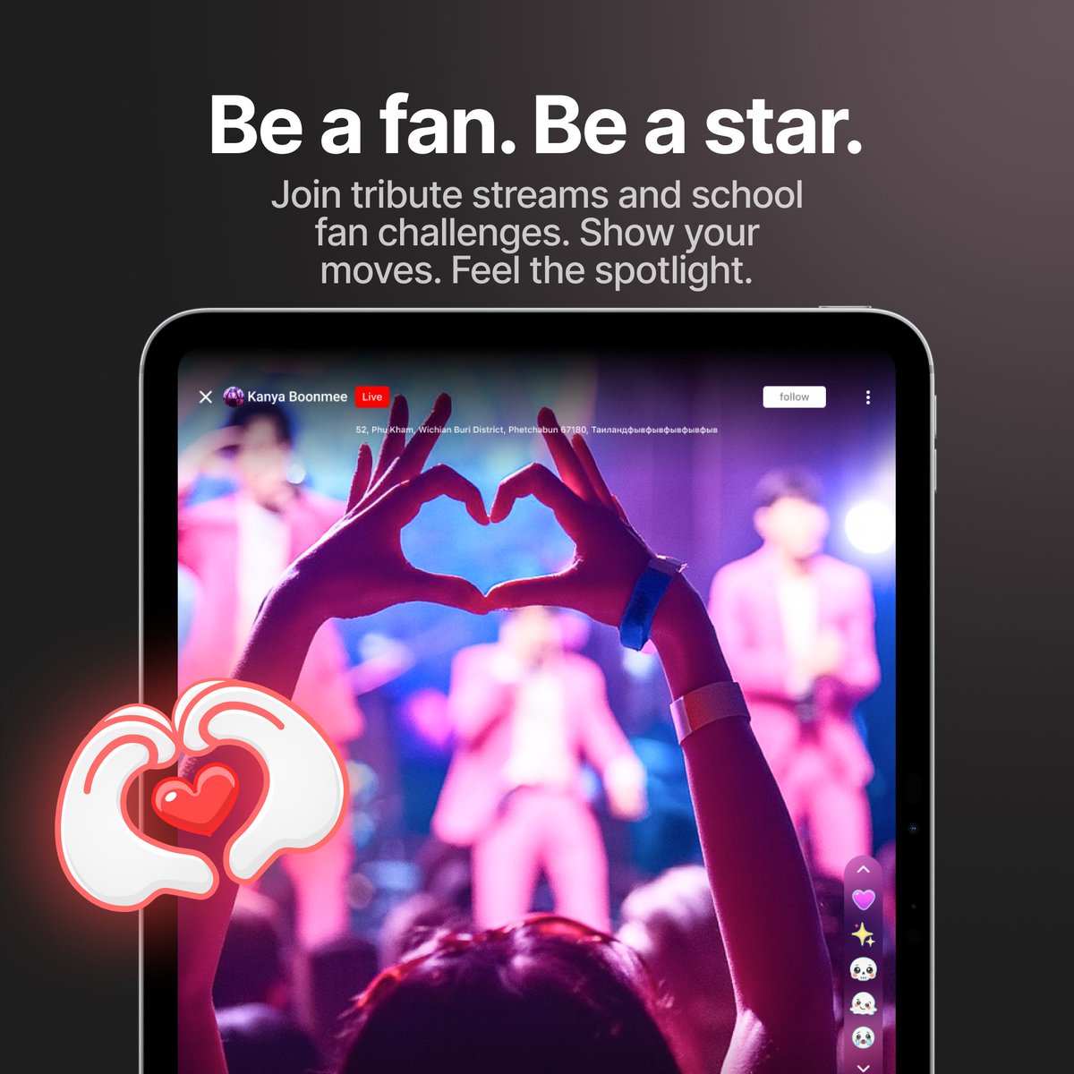 pyjamstreams's tweet photo. On Pyjam, you donβt just watch β you join, you move, you stream, you shine ππ€
From cheering in the crowd to showing your own moves live. Ready to feel the spotlight? Your stage is closer than you think π±β¨
#Pyjam #BeAStar #KpopVibes #FanChallenge #SchoolLifeLive #StreamYourWorld
