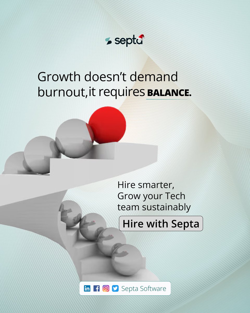 Growth isn’t about pushing harder, it’s about building smarter.

At Septa, we help you hire with balance, protecting efficiency and supporting sustainable, scalable growth.

 #HiringStrategy #SmartHiring #SustainableGrowth #TeamBuilding