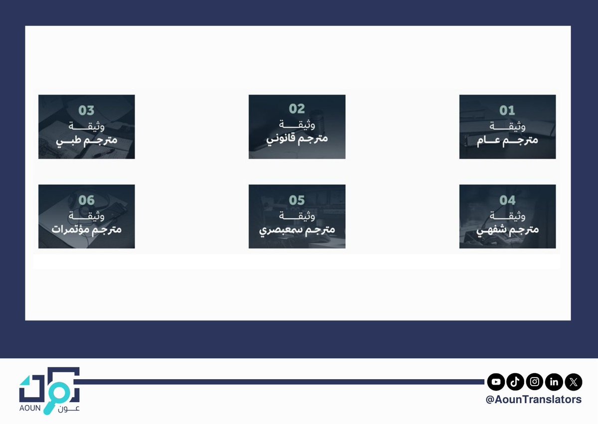 •🌐🏅

الحصول على الاعتماد المهني في الترجمة خطوة قوية لتطوير مهارات المترجمين وتعزيز ممارساتهم وفق أفضل المعايير العالمية ورفع جودة خدماتهم.
فأيٍ من هذه المجالات تفكر في الحصول على الاعتماد فيه السنة القادمة؟

lpt.moc.gov.sa/Initiatives/In…

#التخطيط_للعام_الجديد
#مسيرة_المترجم